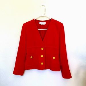 2 Piece Vintage Givenchy Red Wool Skirt Suit